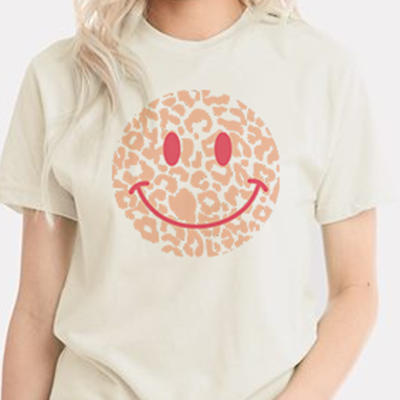 All Smiles Leopard Smiley Face T-Shirt